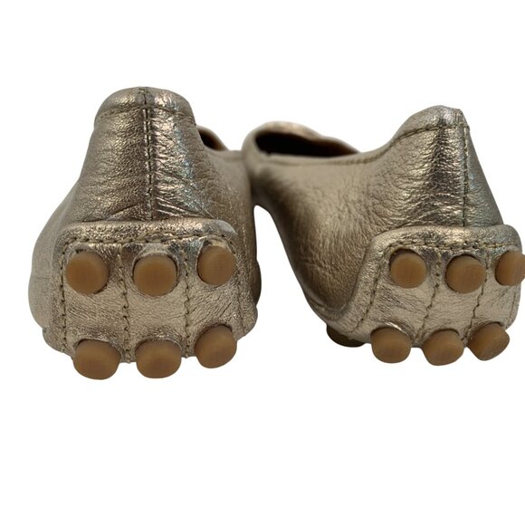 Metallic Gold Leather 9.5 Coach Driving Loafers Rubber Sole 9.5 Ballet Flats - Picture 4 of 12